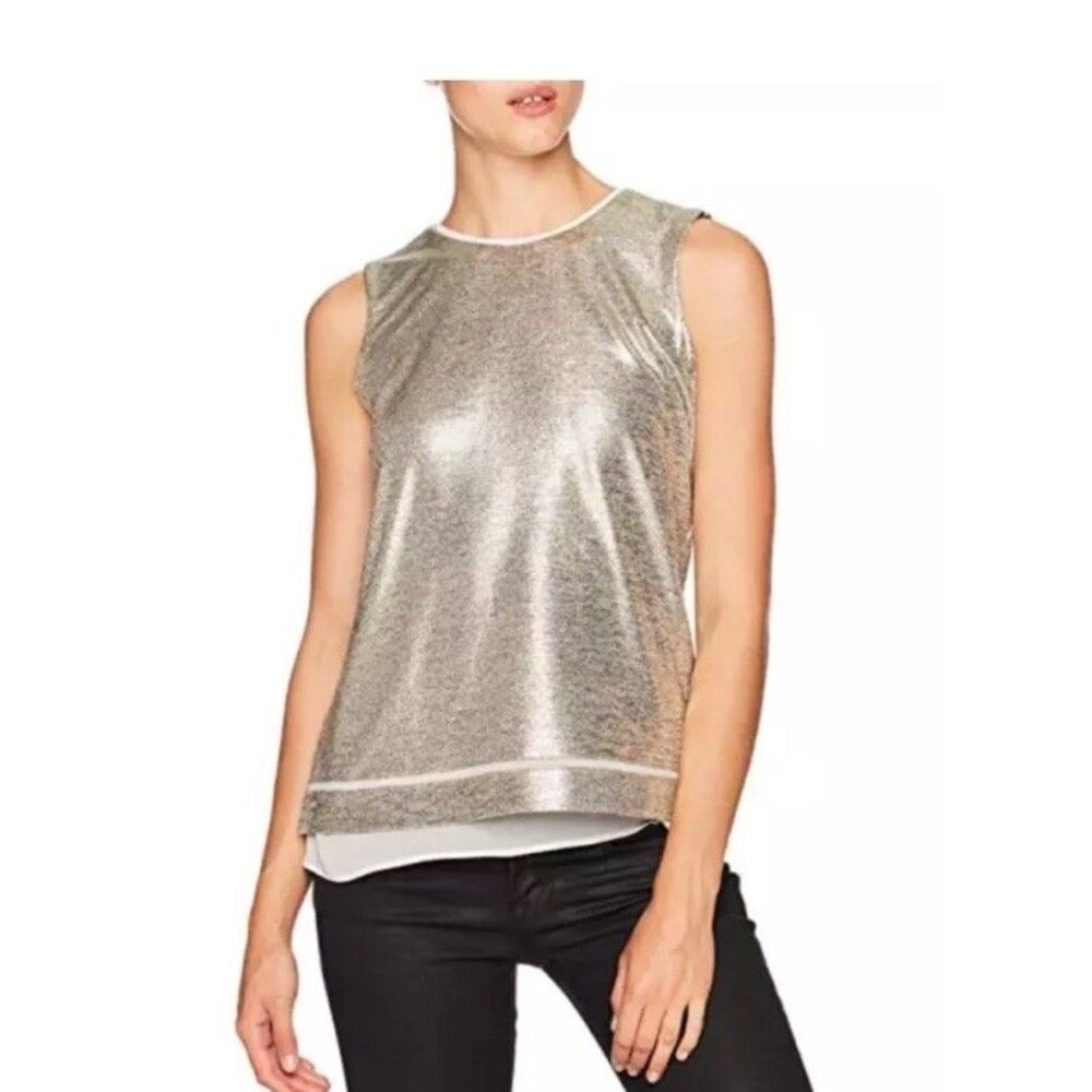 CALVIN KLEIN SLEEVELESS METALLIC BLOUSE SZ MED Cocktails Formal Party